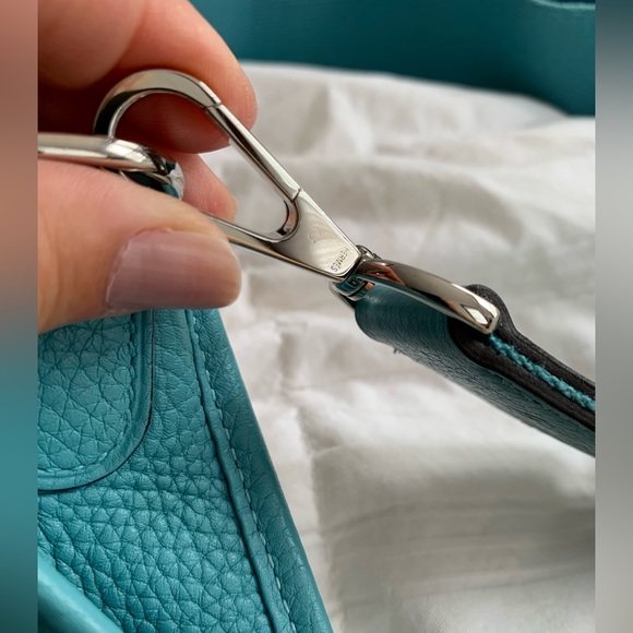 Authentic Hermes Evelyne Blue Atoll BAG Crossbody Strap GM Clemence Leather - Picture 7 of 16